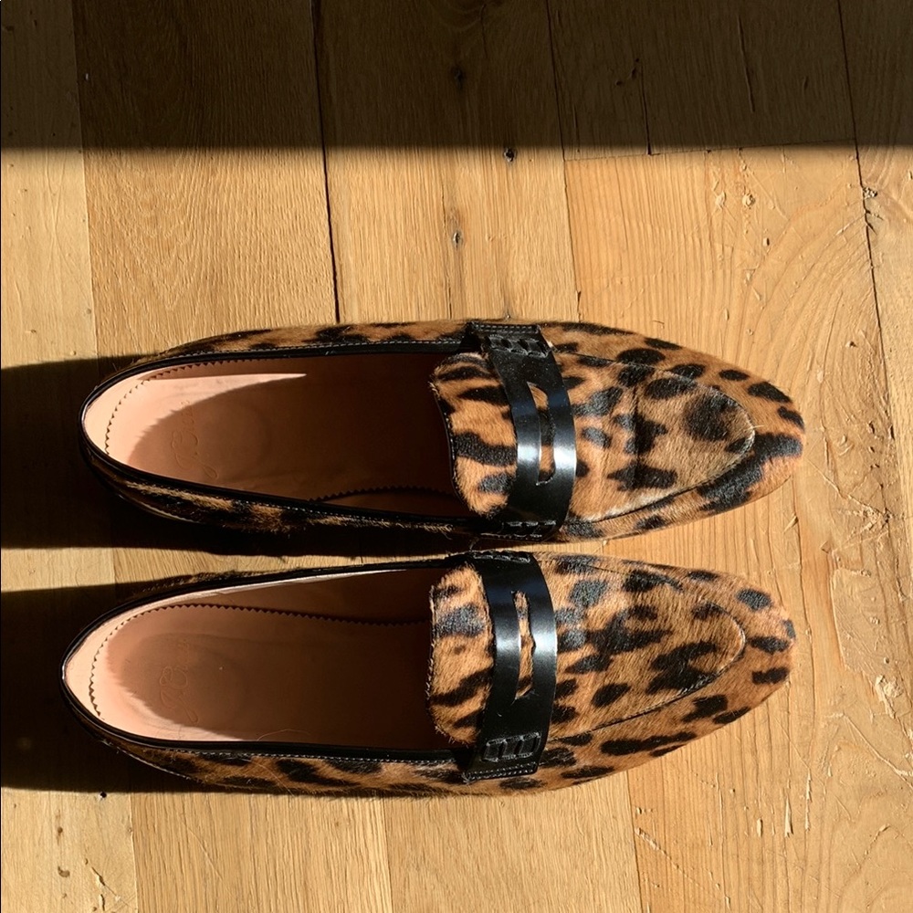 J.Crew Black Leopard Print Loafers sz 10